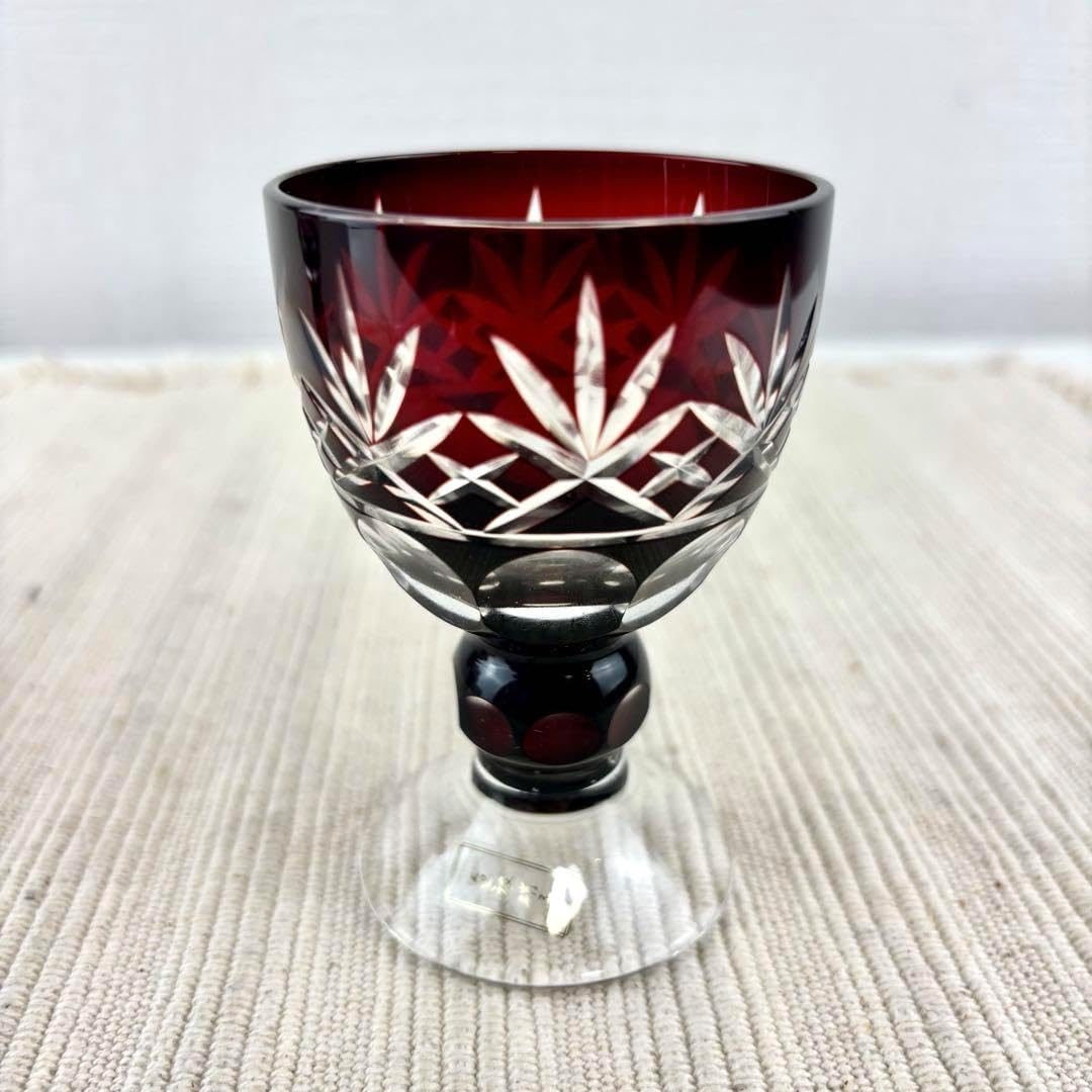 色被せ 薩摩 切子 脚付 杯 クリスタル レッド ペア 2客 新島津 色被せ 薩摩 切子 脚付 杯 クリスタル レッド ペア 2客 新島津