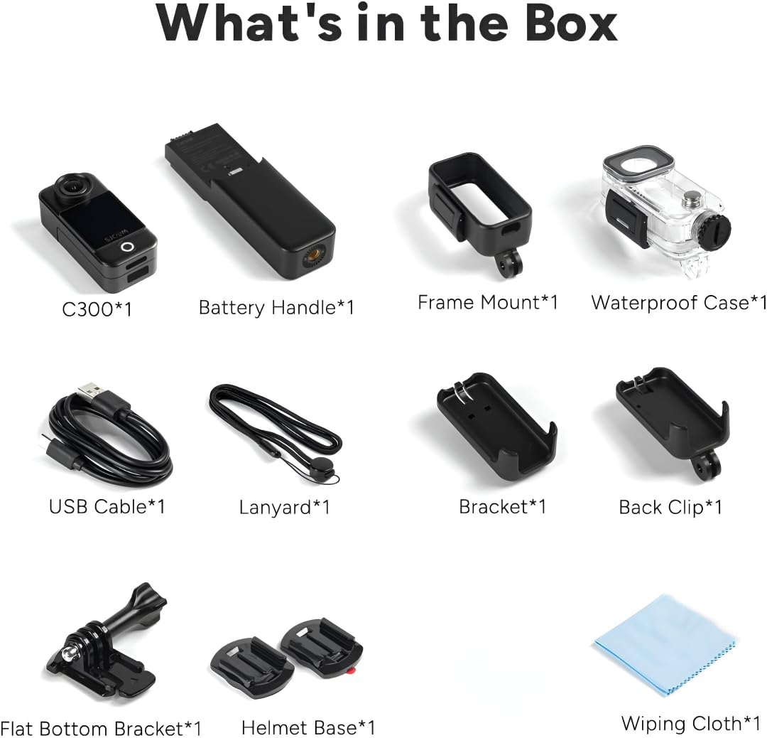Image showing the SJCAM C300's 1.3 inch HD Dual Touchscreens in use, displaying both front and rear views for flexible shooting.