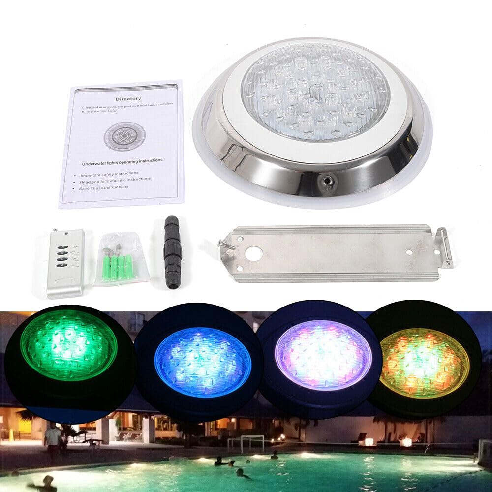 Foco LED RGB para piscina, 54 W, iluminación empotrada, 12 V, para piscinas, acuarios, gimnasios, fuentes, estanques, clubes de hotel, 30 x 7 cm