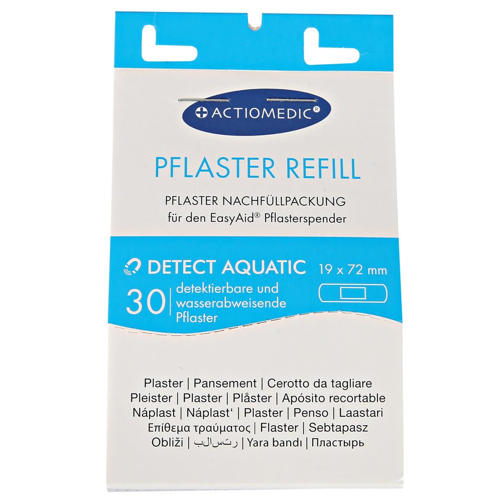 FRANZ MENSCH 8 Stück Actiomedic Gramm Medical ACTIOMEDIC® EasyAid Refill Strips DETECT/AQUATIC, blau, L: 72 mm, B: 19 mm, 30 Stück/Packung, Pflaster, Wundpflaster, Fingerpflaster