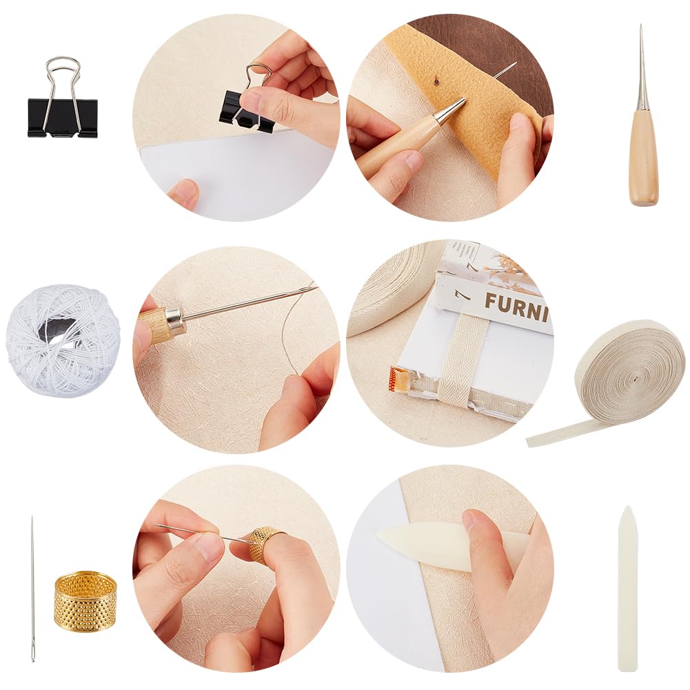 OLYCRAFT Kit di strumenti per la rilegatura di libri Set iniziale di strumenti per la rilegatura con aghi, forbici, punteruolo, rotella per tracciare metro a nastro, ditale per la rilegatura di libri