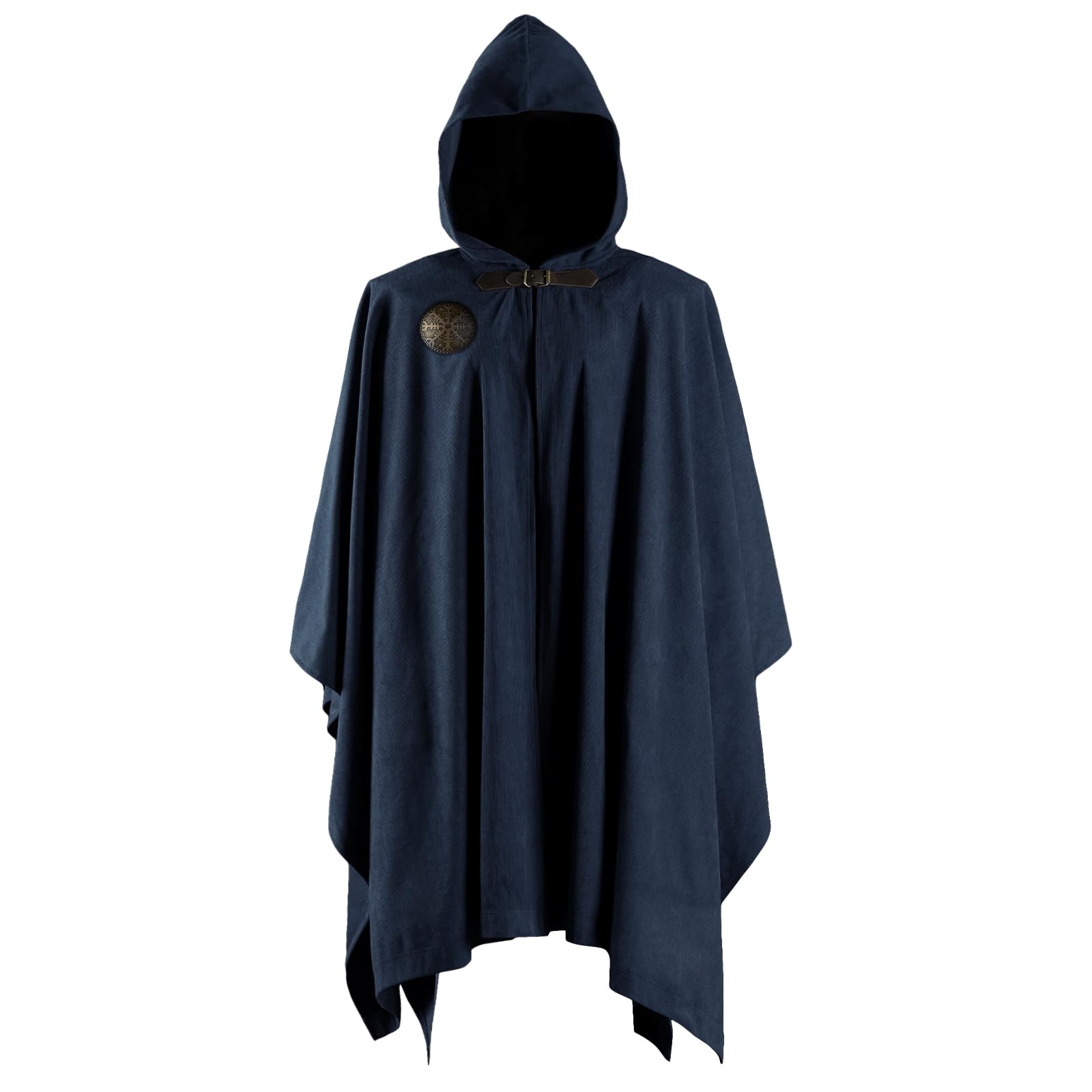 HiiFeuer Medieval Corduroy Hooded Cloak with Adjustable Brooch, Fantasy Poncho Renaissance Costume Cape Ren Faire Cosplay (Blue) - Image 2