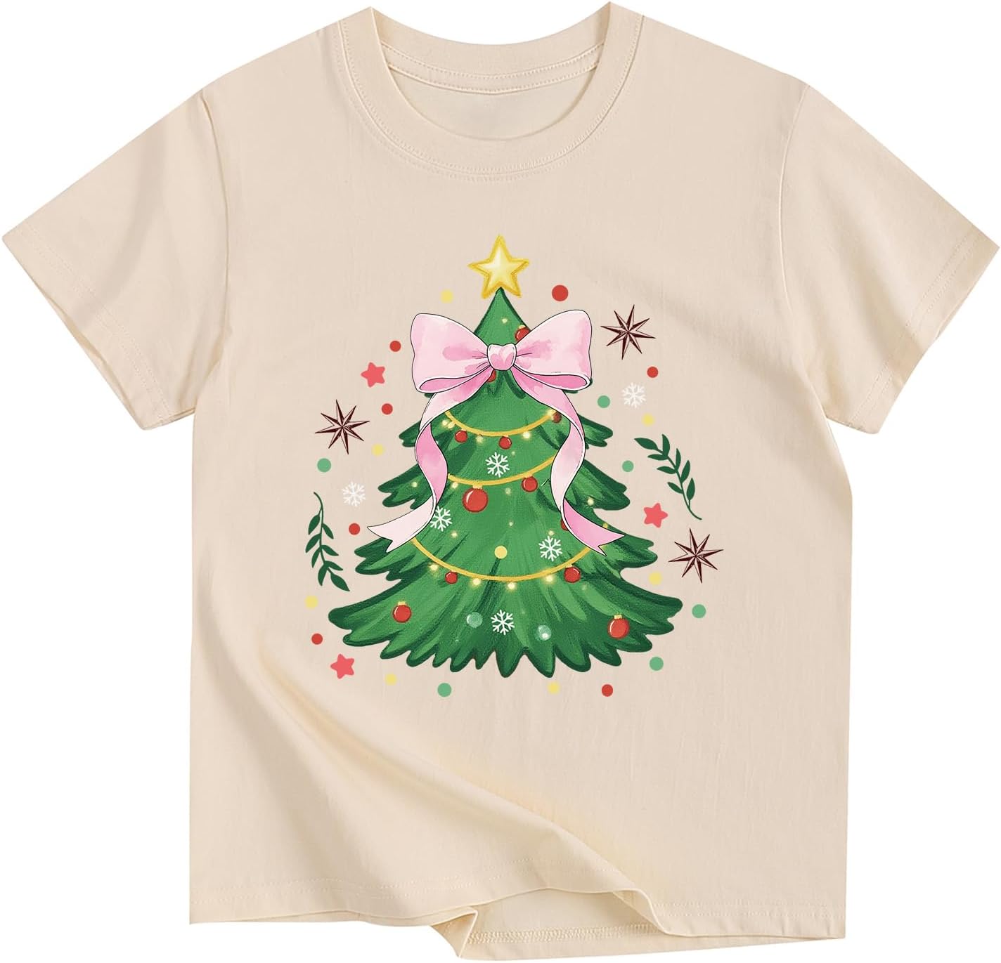 Christmas Shirts Girl Cotton Short Sleeve Tshirts Santa  2-12 Years