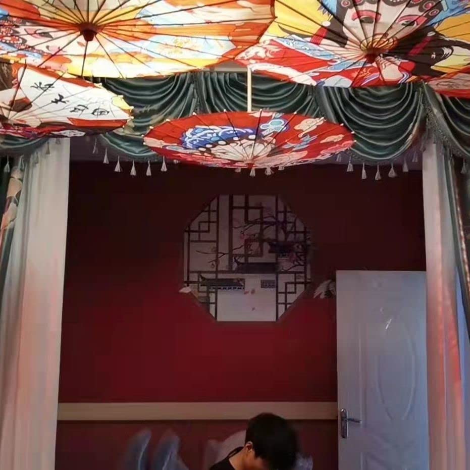 Vocttaiy Halloween Parasol Chinese Style Classical Oil Paper Umbrella Rainproof Umbrella, Parasol Pendent Floral Mulitcolor Paper and Bamboo Painted Paper Parasol (F)