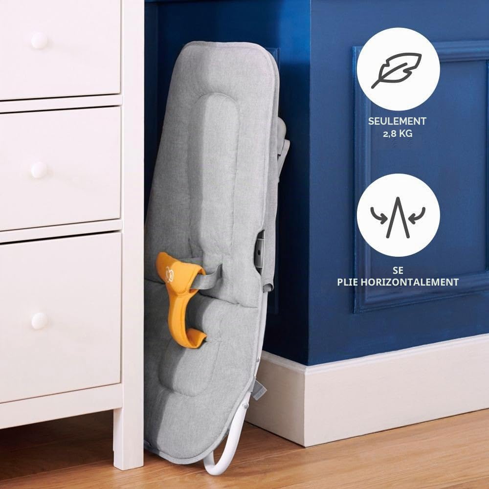 Kinderkraft FELIO2 Transat Bébé evolutif, Balancelle dès la naissance, avec Gigoteuse, Moustiquaire, Arche avec 3 jouets, Extrêmement légère et pliable, Contrôler les vibrations, Jaune