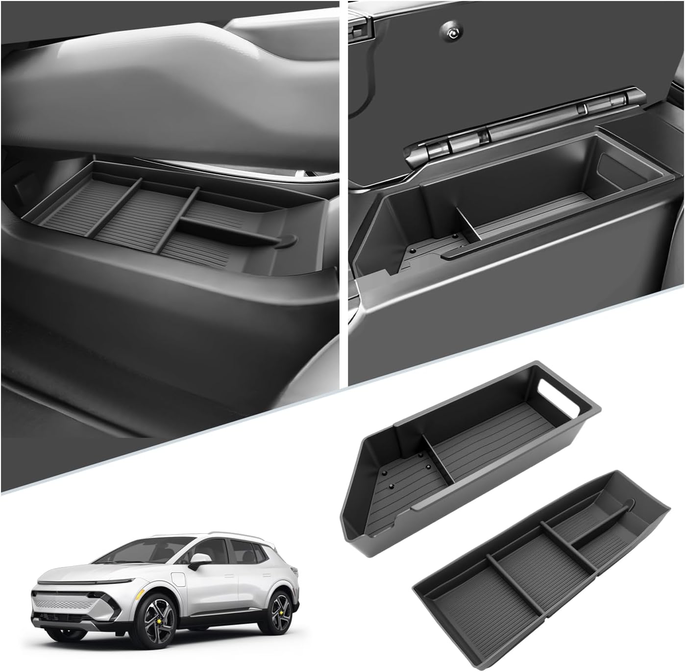 SKTU 2Pcs 2024 2025 2026 Chevy Equinox EV Center Console Organizer 2024-2026 Equinox EV (LT/RS) Console Tray Lower Console Tray 2024 2025 2026 Chevy Equinox EV Accessories Under Console Organizer