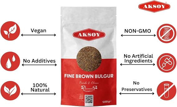 Aksoy Premium Quality Fine Brown Bulgur 1.25KG – Traditional Taste, Naturally Whole Wheat Flavor For Your Kitchen. Perfect For Pilaf, Soups, Salads, Side Dishes, And More. (Packaging may vary)