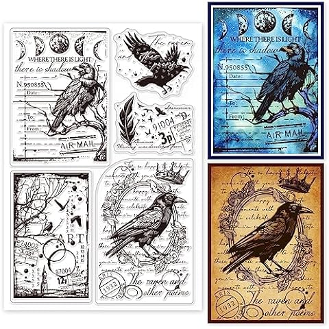 GLOBLELAND Retro Crow Background Clear Stamps Cover