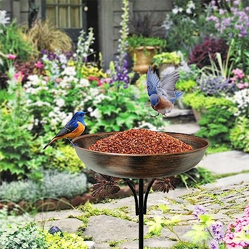 OUISJYER Garden Metal Bird Bath with Solar Fountain, Vintage Pedestal Bird Baths & Feeder for Outdoors Yard Garden Decor (31.5\" H x 12\" W - Thumbnail 7