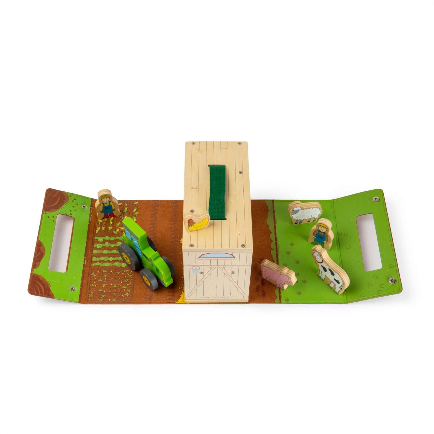 Bigjigs Toys Farm On The Go - Juego portátil de madera para niños, juguete de viaje con animales de granero, agricultores y tractores, juego interactivo para las vacaciones, divertidos juegos