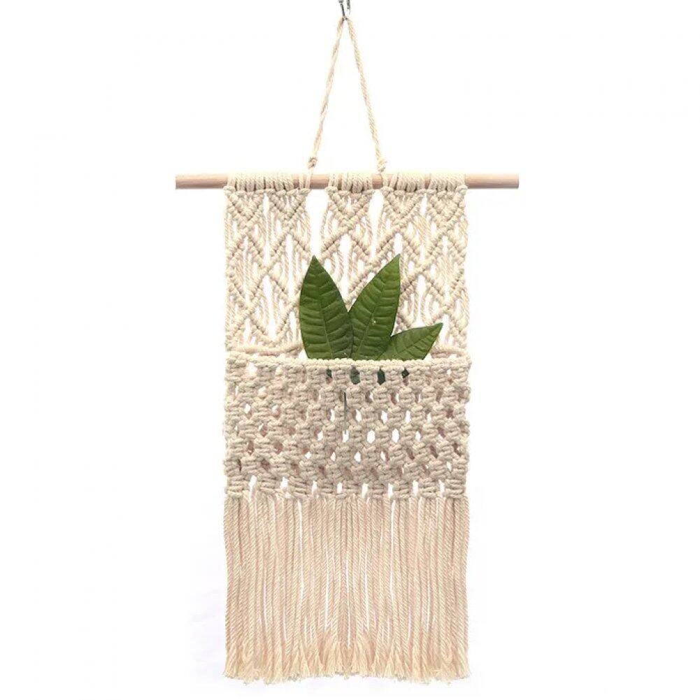 Organisateur mural en macramé avec poche de rangement en coton tissé pour décoration bohème