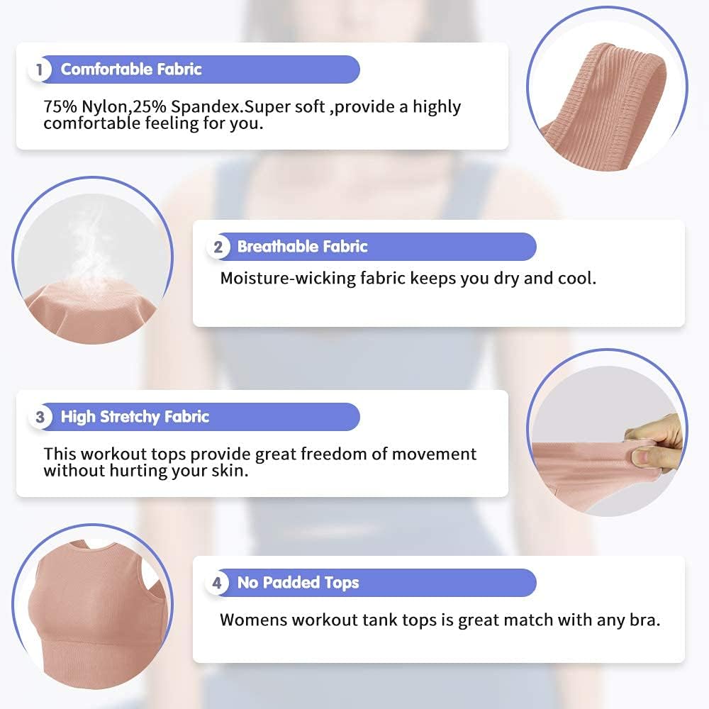 Workout Crop Tank Tops for Women Solid Comfort Sleeveless Shirts for Casual Sports Fitness Yoga Reversible Ribbed Tops Pink S - Image 4