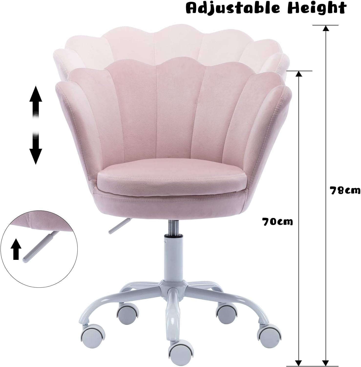 Wahson Velvet Kids Rotating Desk Swivel Chair with Armrests for Girls Children Study Office Chair Height Adjustable (Light Pink)
