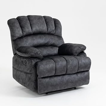 Large Boy Lazy Recliner Chair for Adult, Comfortable Manual Single Recliner Sofa in Velvet Fabric,Oversized Single Sofa with Adjustable Backrest, Footrest Extender,2 Pockets,Heavy Duty Dark Gray