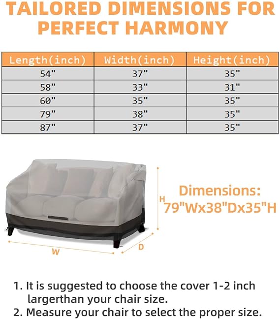 Shield Your Set With 600D Garden Furniture Covers, Keep Seating Fresh With Patio Furniture Covers Waterproof, Protect In Style Using Durable outdoor sofa cover, Size 79Wx38Dx35H