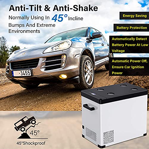 Keed Bing 12 Volt Car Refrigerator, 53 Qt Portable Car Refrigerator Freezer With Dual Zone Single Temperature, -4℉-68℉Carbon Steel Shell Car Fridge, For Outdoor, Travel & Home Use #TOP7