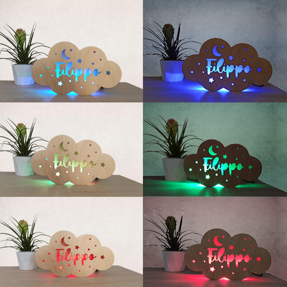 Soluzioni Green Shop Lampada Personalizzata con Nome – Luce Notturna per Bambini,Night Light LED per Cameretta – Idea Regalo Nascita Battesimo Compleanno