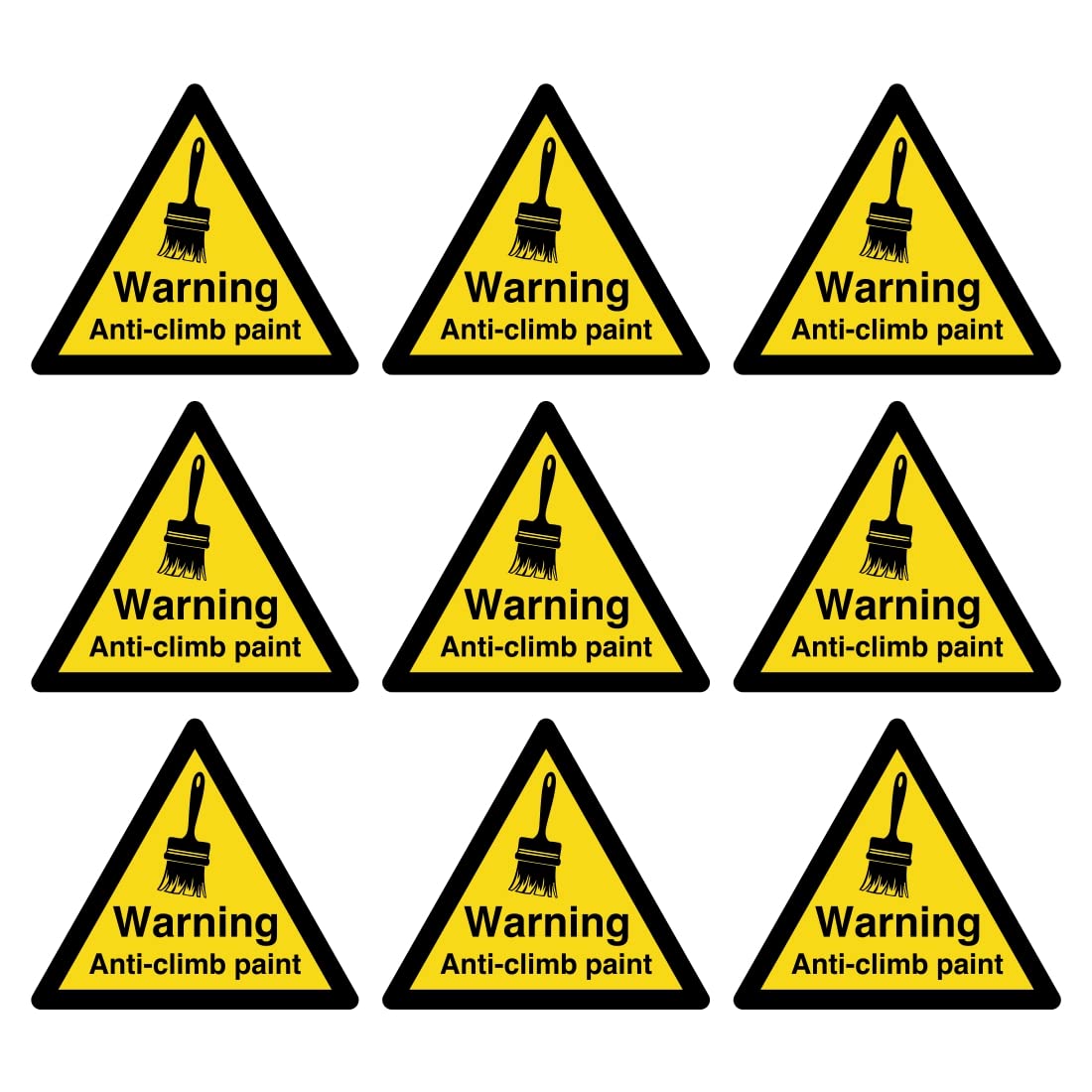 Warning anti-climb paint stickers - Pack of 9 hazard safety signs - 90mm x 80mm - self adhesive vinyl labels