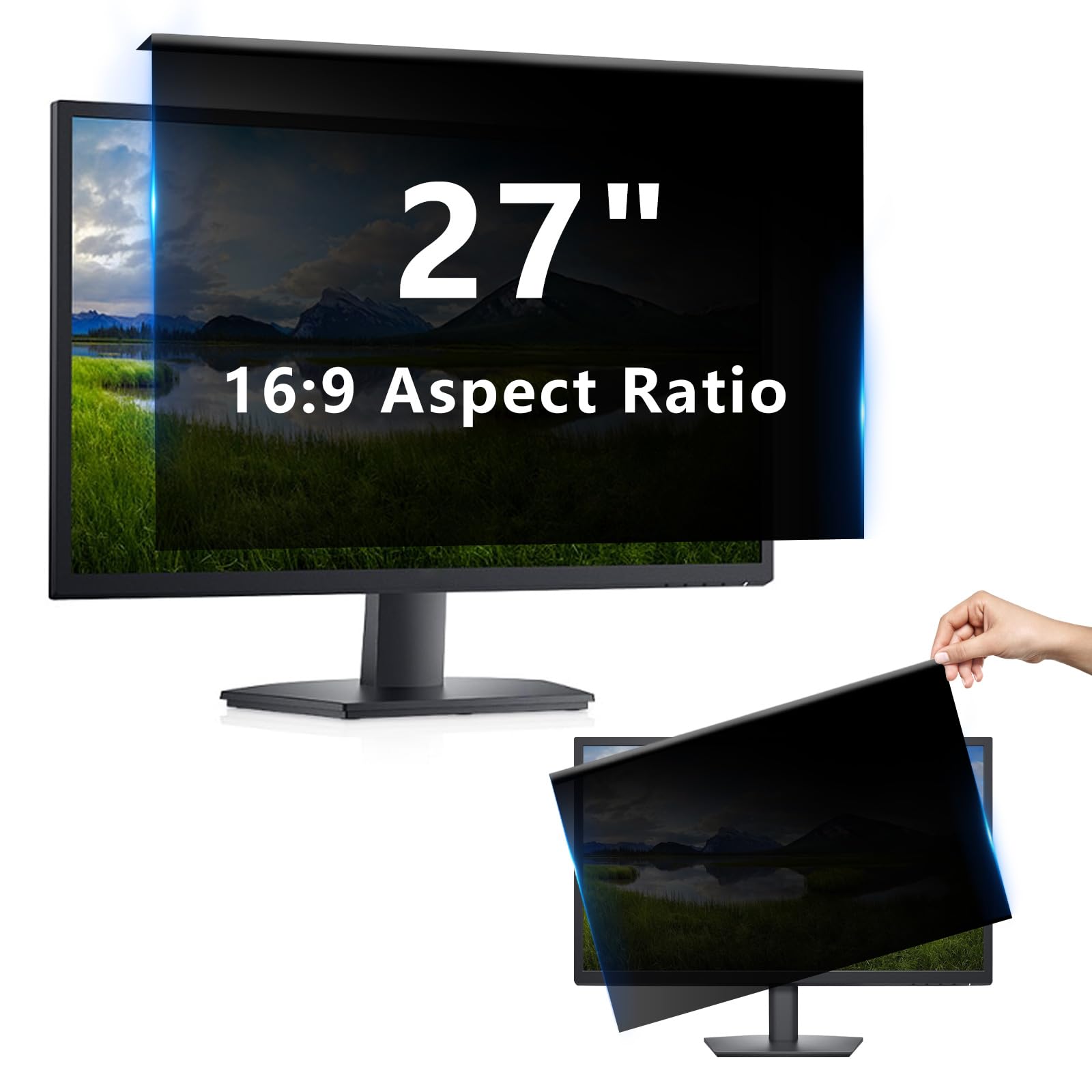 27 Zoll Hängender Blickschutzfolie für Computermonitor mit 16:9, Hochtransparent und Nicht Verschwommen, Keine Installation erforderlich, Anti-Blaulicht, Anti-UV, Kratzfest, No Anti-Glare