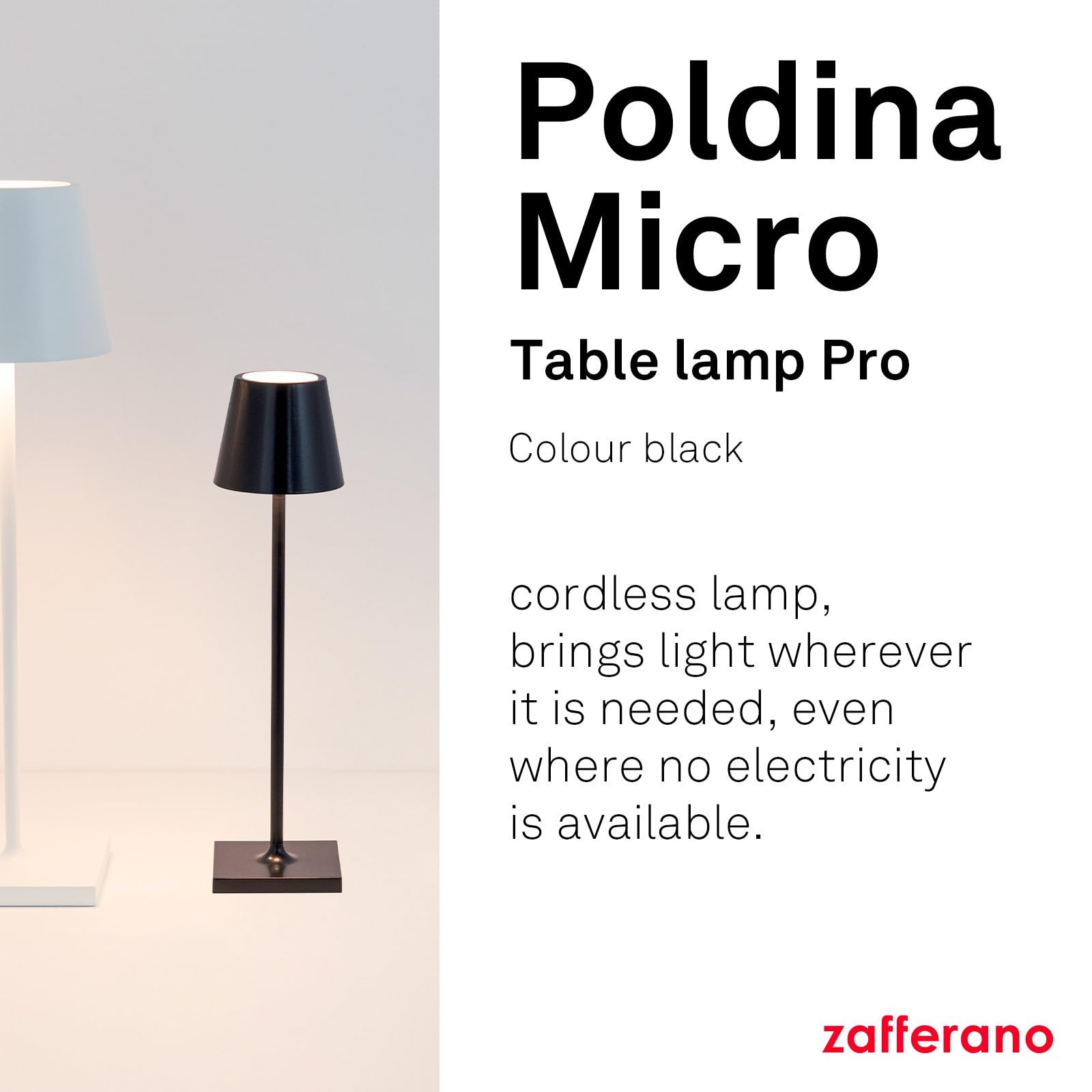 Zafferano, Poldina Micro Lamp, Rechargeable Cordless Table Lamp with Touch Controls, Suitable for Interior and Outdoor Dimmer - Image 2