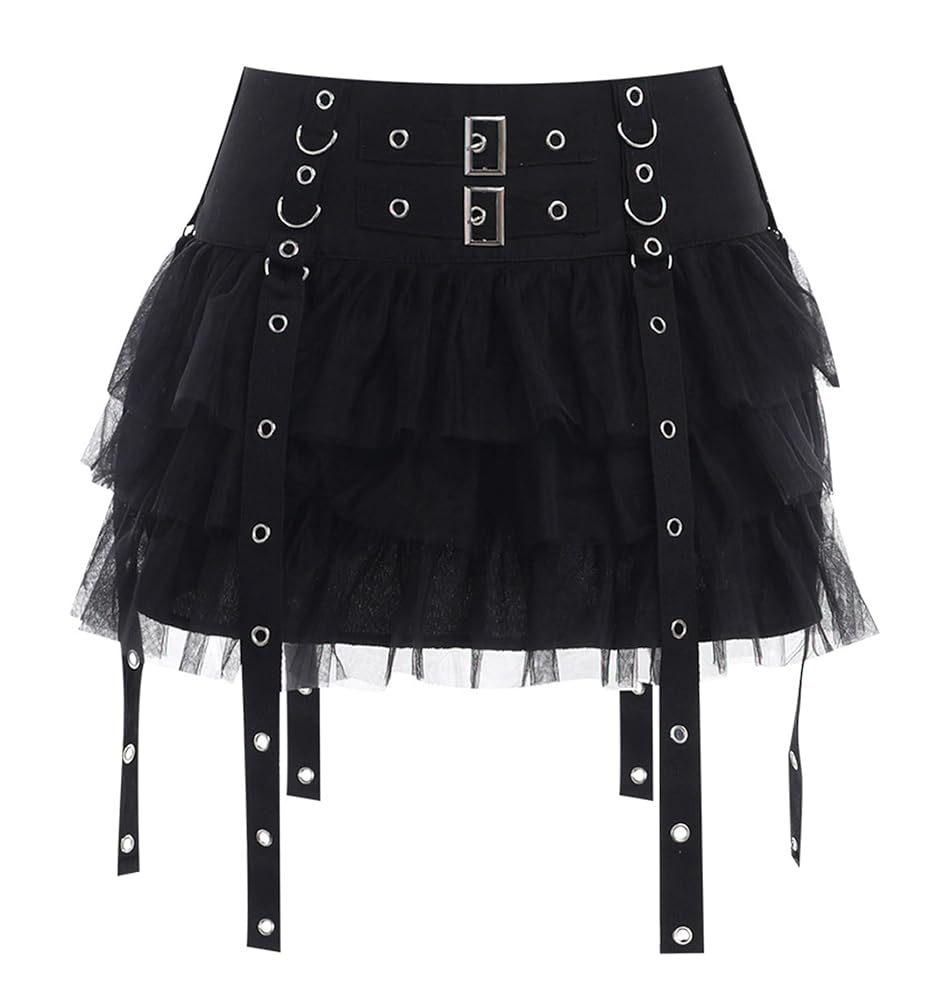 Amazon.com: Allpunkall Punk Tiered Mini Skirt for Women Goth