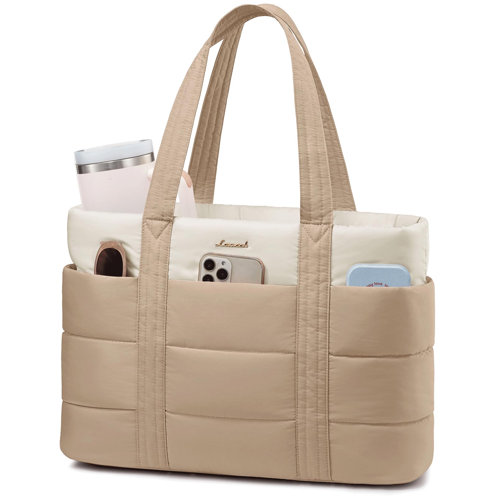 LOVEVOOK Tote Bag for Women, Large Puffer Work Tote Laptop Bag, Lightweight Travel Tote Bag with Zipper Gifts for Women