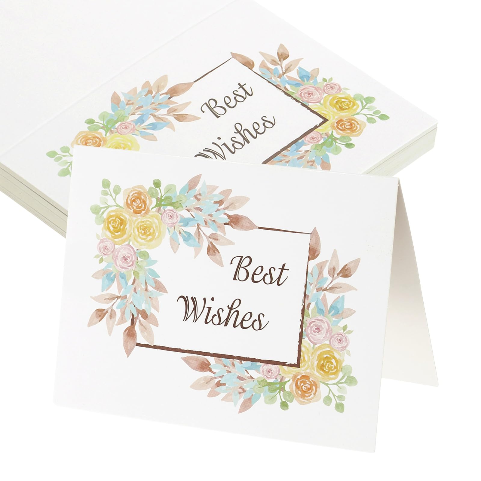 sourcing map 25Pcs Best Wishes Cards, 93x140mm Floral Folded Blank Cardstock, Thank You Notes for Greeting Cards Wedding Graduation Birthday DIY Craft Invitations, Yellow Rose Style
