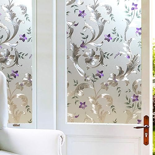 Película decorativa no adhesiva para ventana con diseño de flores de iris, película de vidrio de adherencia estática, película de privacidad