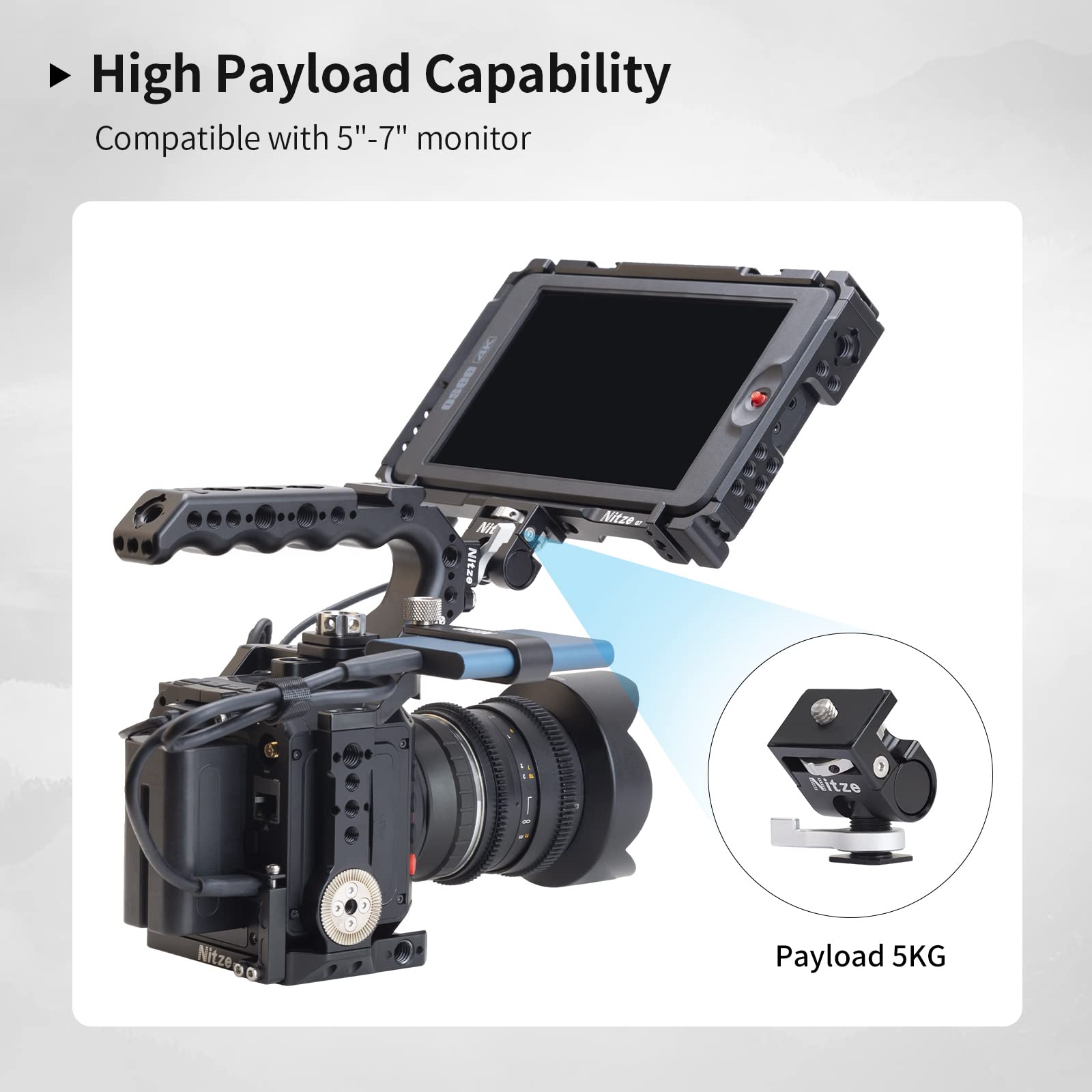 Nitze Camera Monitor Mount with QR Cold Shoe, with 1/4" Screw, Supports 360° Rotation and 180° Tilt - Image 4