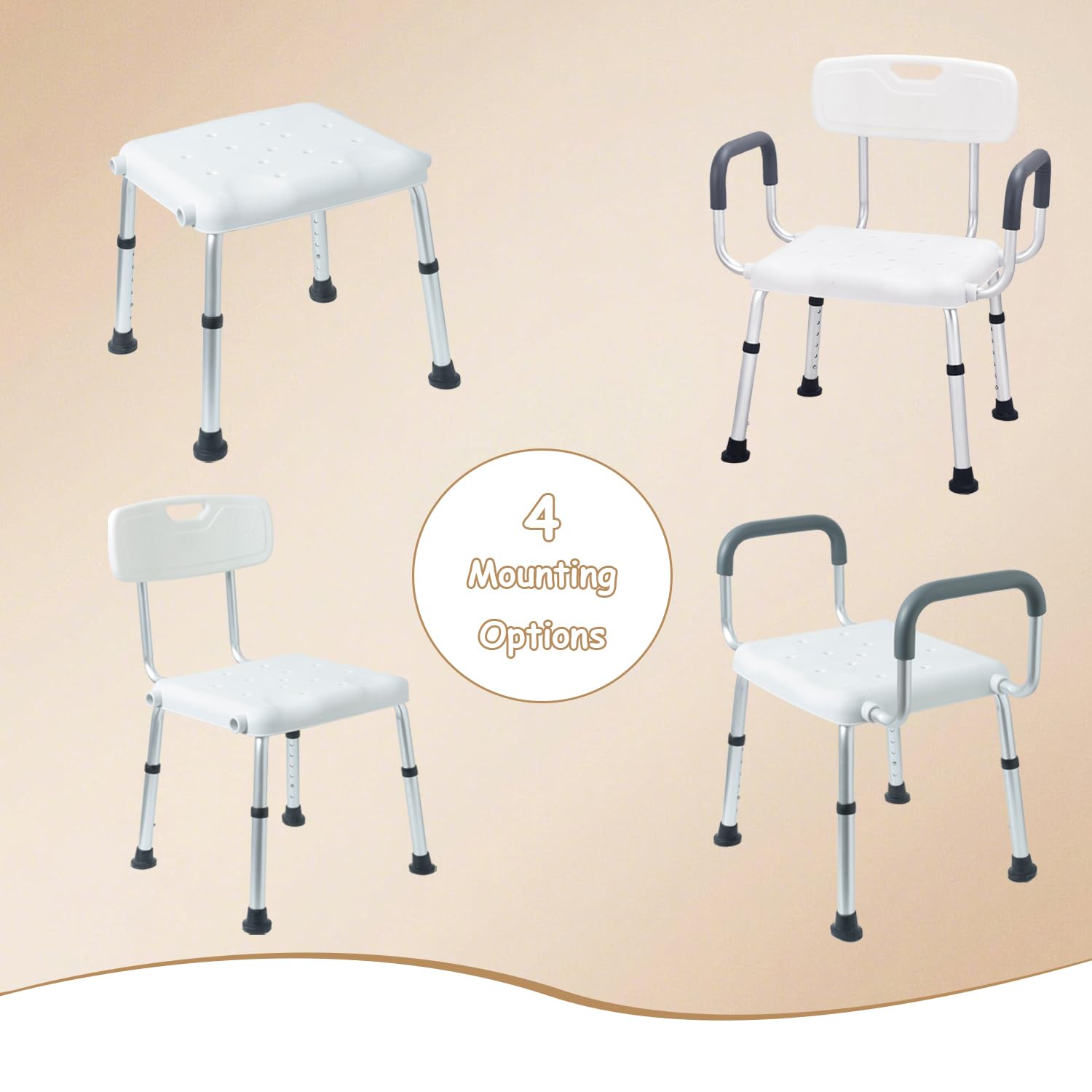 Asientos de ducha extra anchos de 61 cm para adultos con brazos y respaldo | Sillas de baño semipremontadas para personas mayores o personas grandes y altas, capacidad de peso de 150 kg.