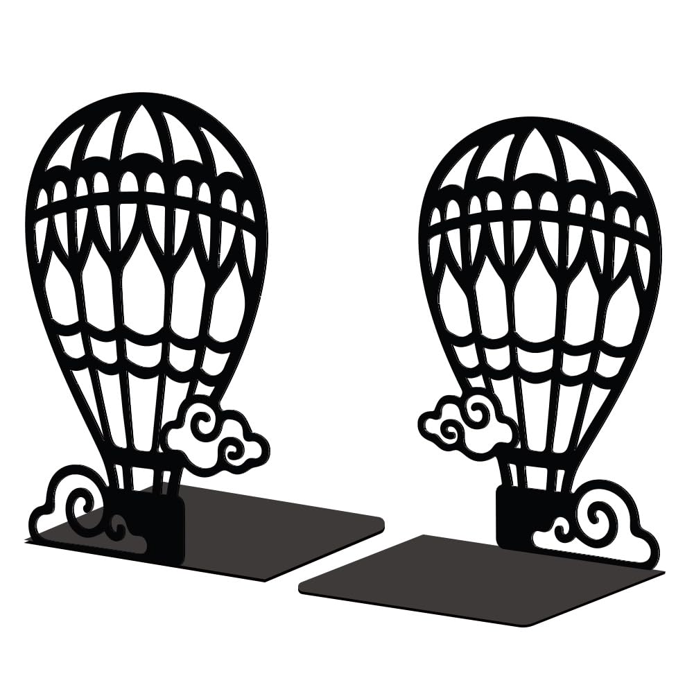 Peacoblue Metal Bookends for Shelves, Modern Decorative Heavy Duty Study Book Support Stoppers for Office, Desk, Shelf, Room 5.3"x4.3"x7.9" Cast Iron Simple Tall Bookends, 1 Pair (Hot Air Balloons) — image 1