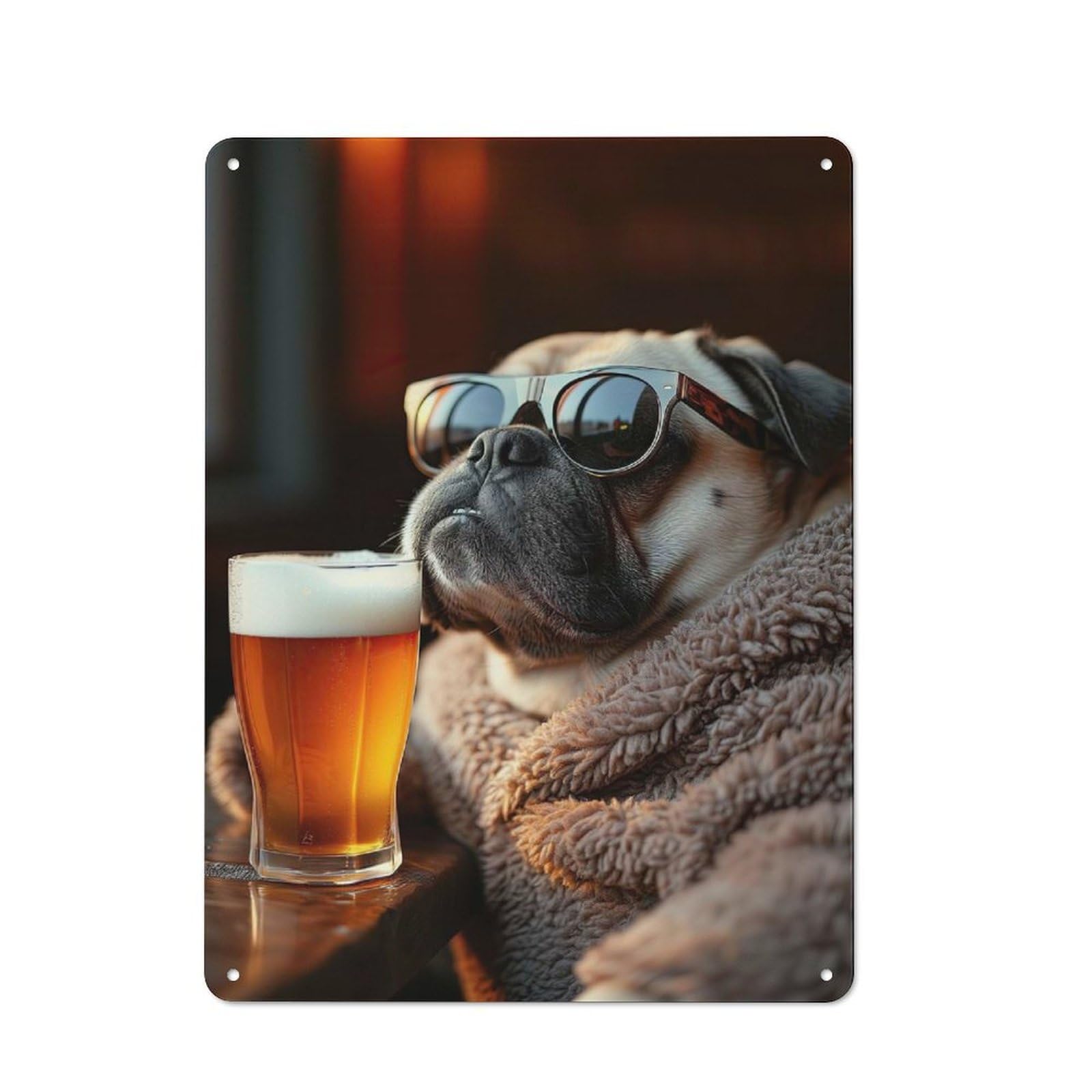 Nostalgic Chill Pug Beer Dog Decorative Tin Plaque 40x30cm, Classic Pub Decor for Diner, Restaurant, Shed Or Kitchen