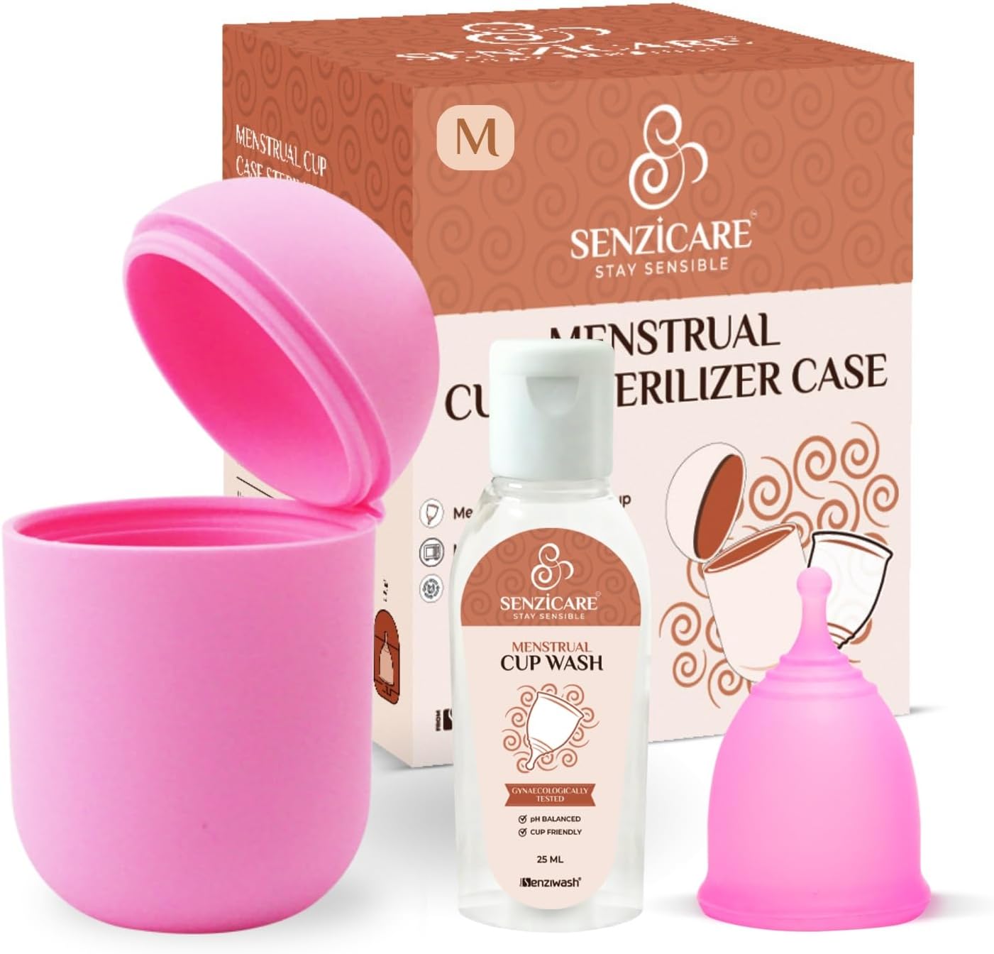Sterilizer Case & Truecup Reusable Menstrual Cup With Cupwash | Portable Cleaning Container & Microwave Steamer (Medium combo(Pink))