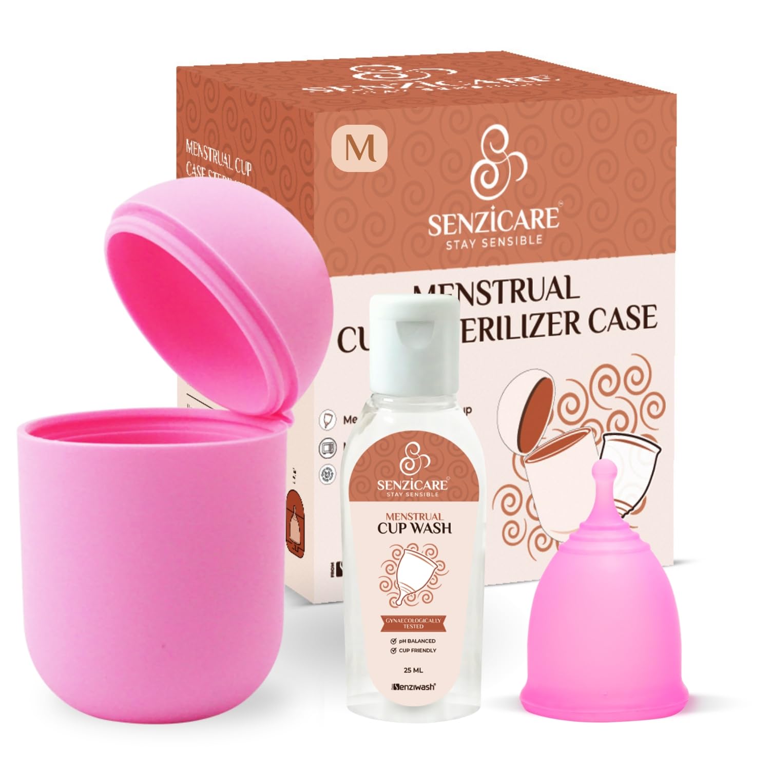Senziwash Sterilizer Case & Truecup Reusable Menstrual Cup With Cupwash For Women | Portable Cleaning Container & Microwave Steamer (Medium combo(Pink)) 1 count (Pack of 3)-image-1