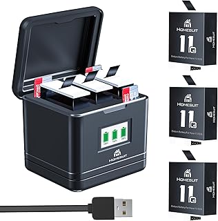 Homesuit Enduro Battery 1800mAh and 3-Channel LCD Charger Compatible with GoPro Hero 12 Black/GoPro Hero 11 Black/Hero 10 Black/Hero 9 Black (3-Pack)