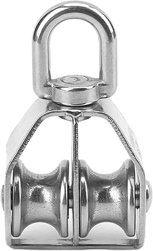 Fydun Bloque de polea doble, polea marina de acero inoxidable 316, polea de carga giratoria de doble rodillo, herramientas de elevación plateada