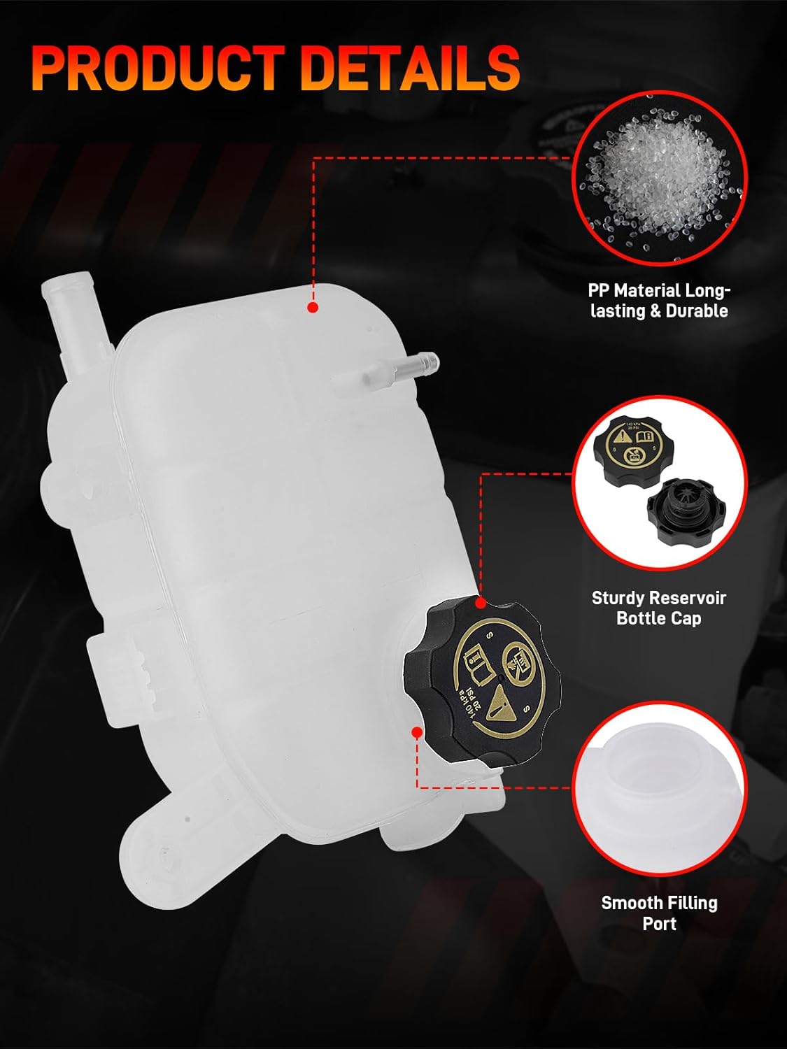 603-955 Engine Coolant Reservoir Tank with Cap, Radiator Overflow Tank Compatible with Buick Encore 1.4L, Chevy Trax 1.4L 1.8L Replaces# 95269001, 95201979