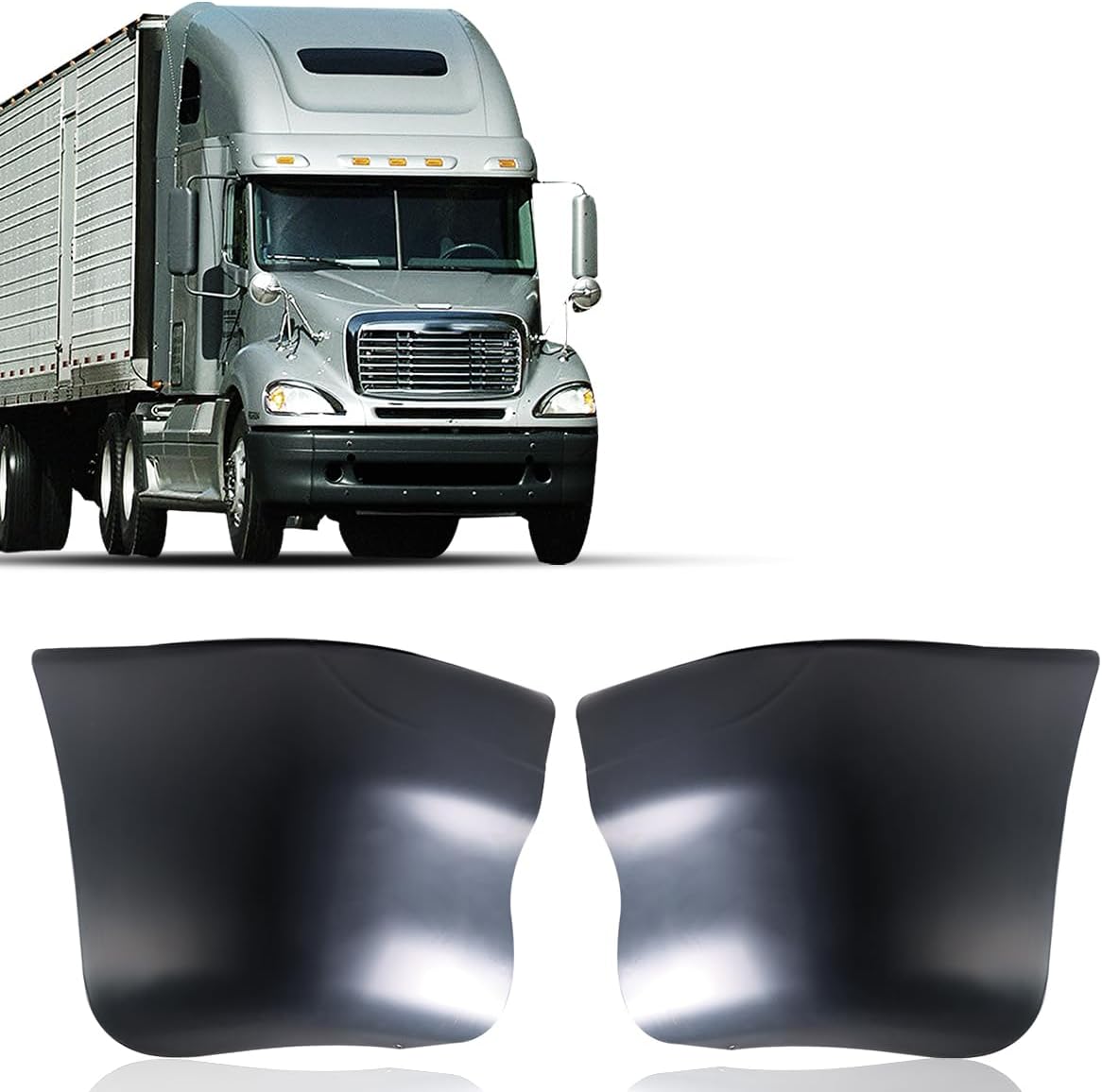 Black Freightliner Columbia Corner Cover Replacement Bumpers - Pair Set for 2002-2011 Semi Trucks - Driver Left Side LHD, Passenger Right Side RHD
