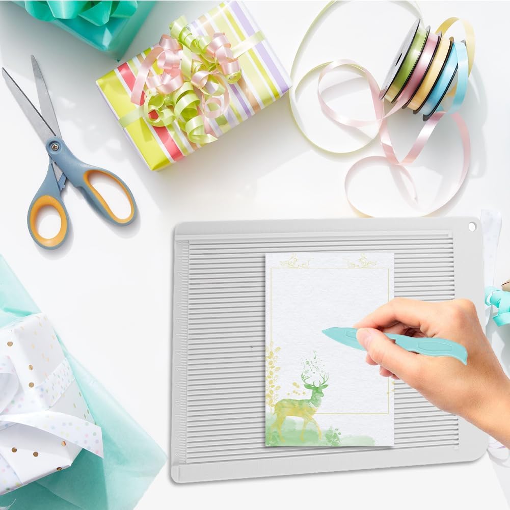 Tiiyee Scoring Board, Envelope Maker Craft Paper Cutter Trimmer Paper Creaser Perforator Tool Scoreboard for Scrapbooking Card Making Folding Scorer Holiday Wrapping Present Photo Book Cover Gift