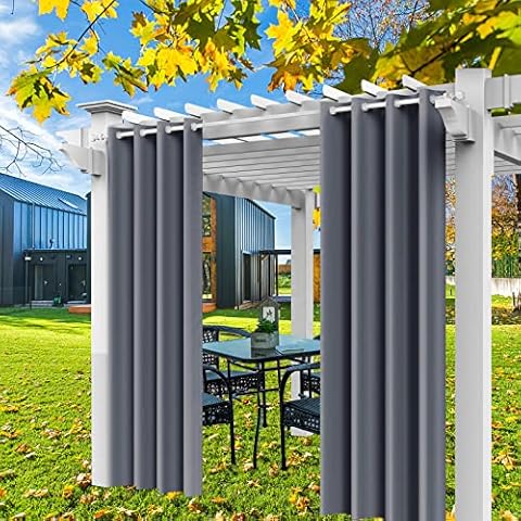 DreamQuil Outdoor Curtains, 2 Panels Waterproof Curtains for Patio, Grommet Top Weighted Home Curtain Blackout Drapes for Pergola, Porch, Deck, Lanai, and Cabana, (W52 × 84 Inch, Grey) Cover