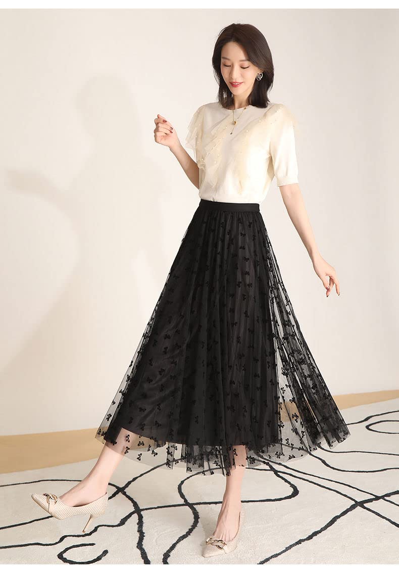 Jupe plissée Femmes Réversibles Jupe Arc Floquée À La Taille Haute Taille Une Jupe Plissée De Fil