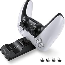 PS5 Controller Charger, Fast Dual Charging Dock with 4 USB Type-C Dongles for Playstation 5 Controller, Portable Charging Station with IC Protection for PS5 DualSense Controller
