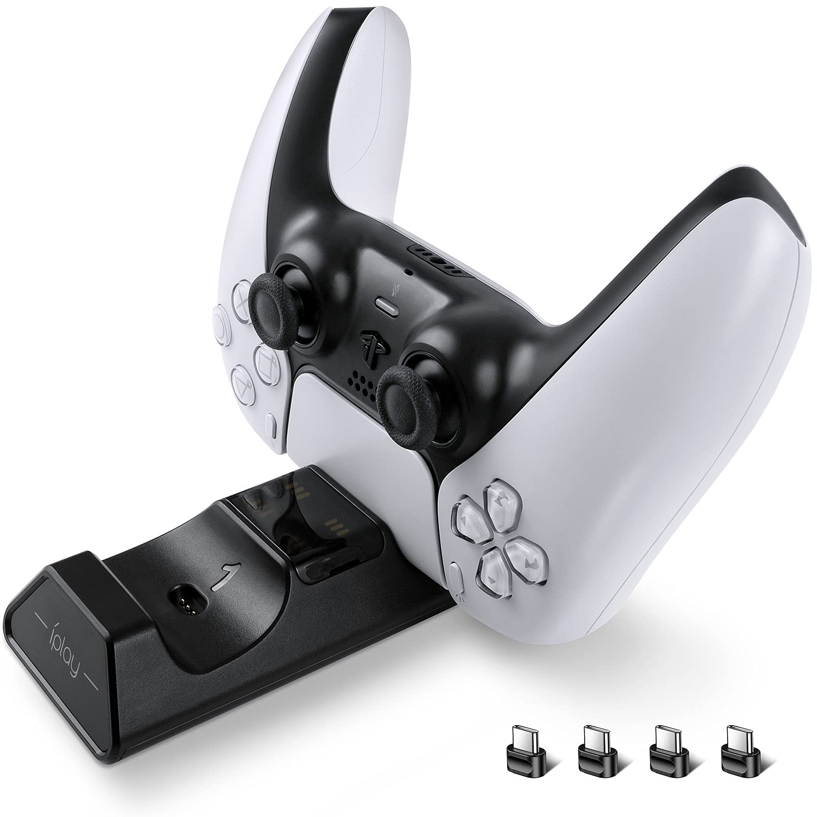 AuyKoo PS5 Controller Charger, Fast Dual Charging Dock with 4 USB Type-C Dongles for Playstation 5 Controller, Portable Charging Station with IC Protection for PS5 DualSense Controller