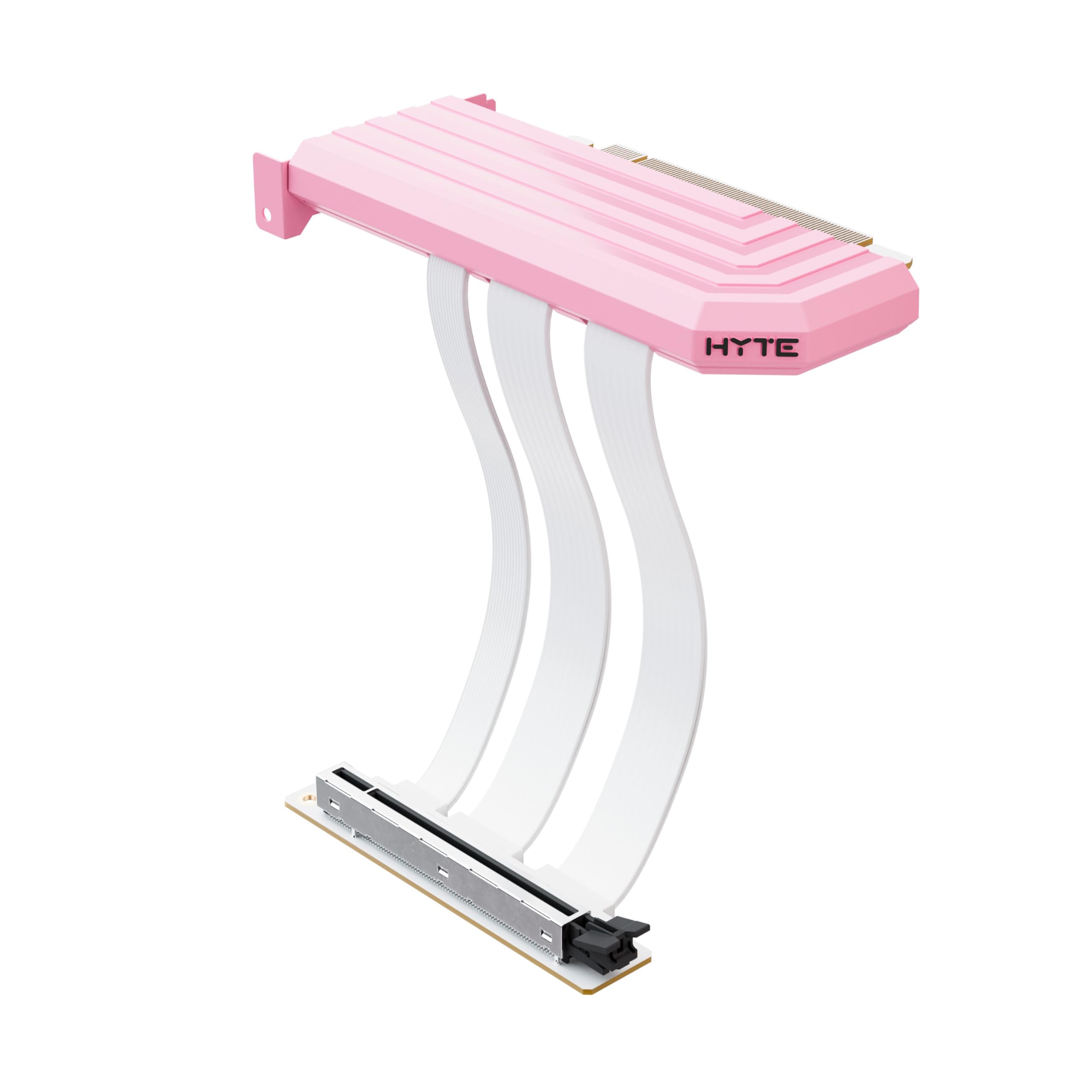 Hyte PCIe 5.0 Hyper Riser - Cable Elevador Vertical PCI Express Gen 5.0 con Ranura de Metal Reforzada, Leche de Fresa (Rosa)