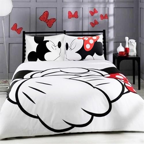 Haru Homie Juego de funda de edredón reversible de microfibra con estampado de Mickey Mouse para parejas, juego de ropa de cama de 3 piezas con
