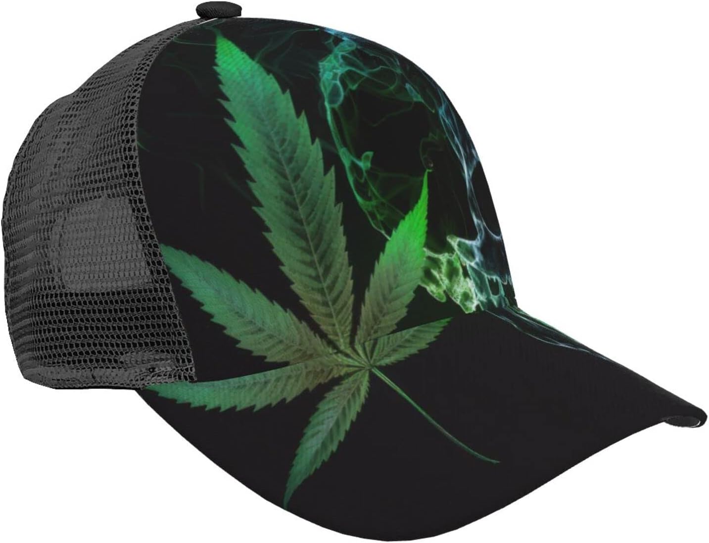 Marijuana Pot Leaf Weed Skull Baseball Cap for Women Men, Adjustable Mesh Baseball Hat, Washed Dad Hat for Summer