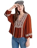 GoSriKi Blusa corta bordada de viscosa de rayón para mujer, Marrón, 38