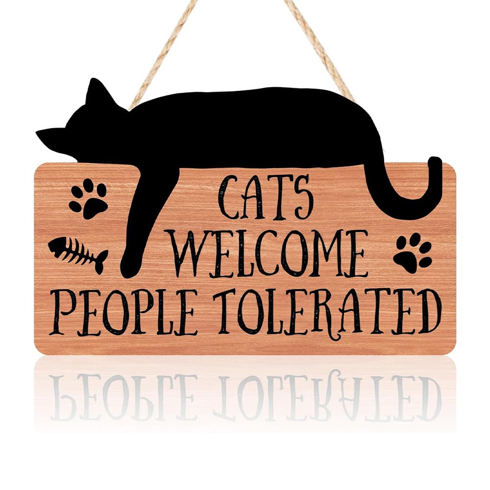 Minwegi Cat 1 Funny Cat Plaque - Black Cat Wooden Sign For Home Decor, Humorous Gift For Cat Lovers, Durable Engineered Wood Wall Hanging (25X30cm)