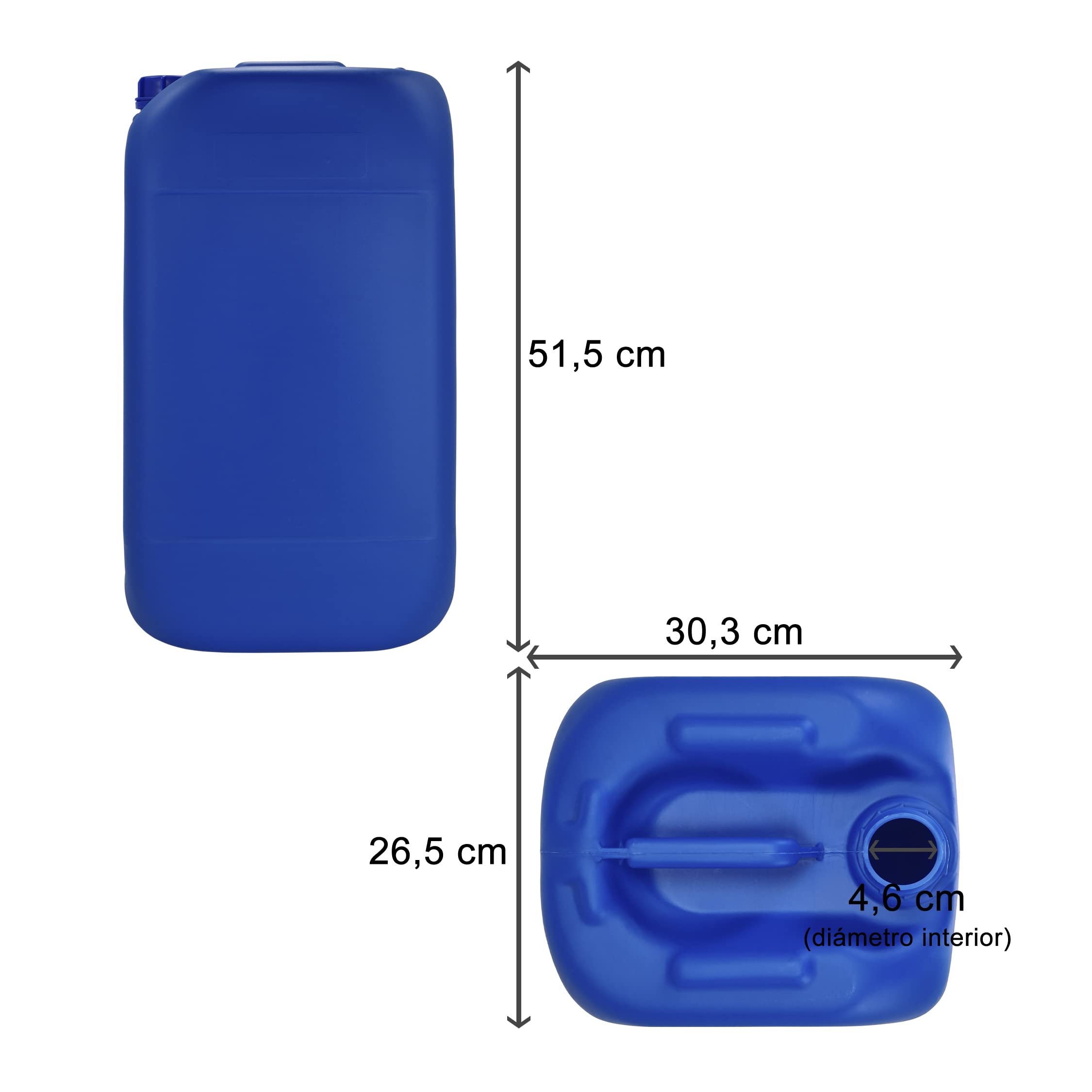 Bidón Garrafa Plástico Azul 30 litros apilable. Apta para uso alimentario como depósito contenedor de agua potable. Homologación para transporte ADR.