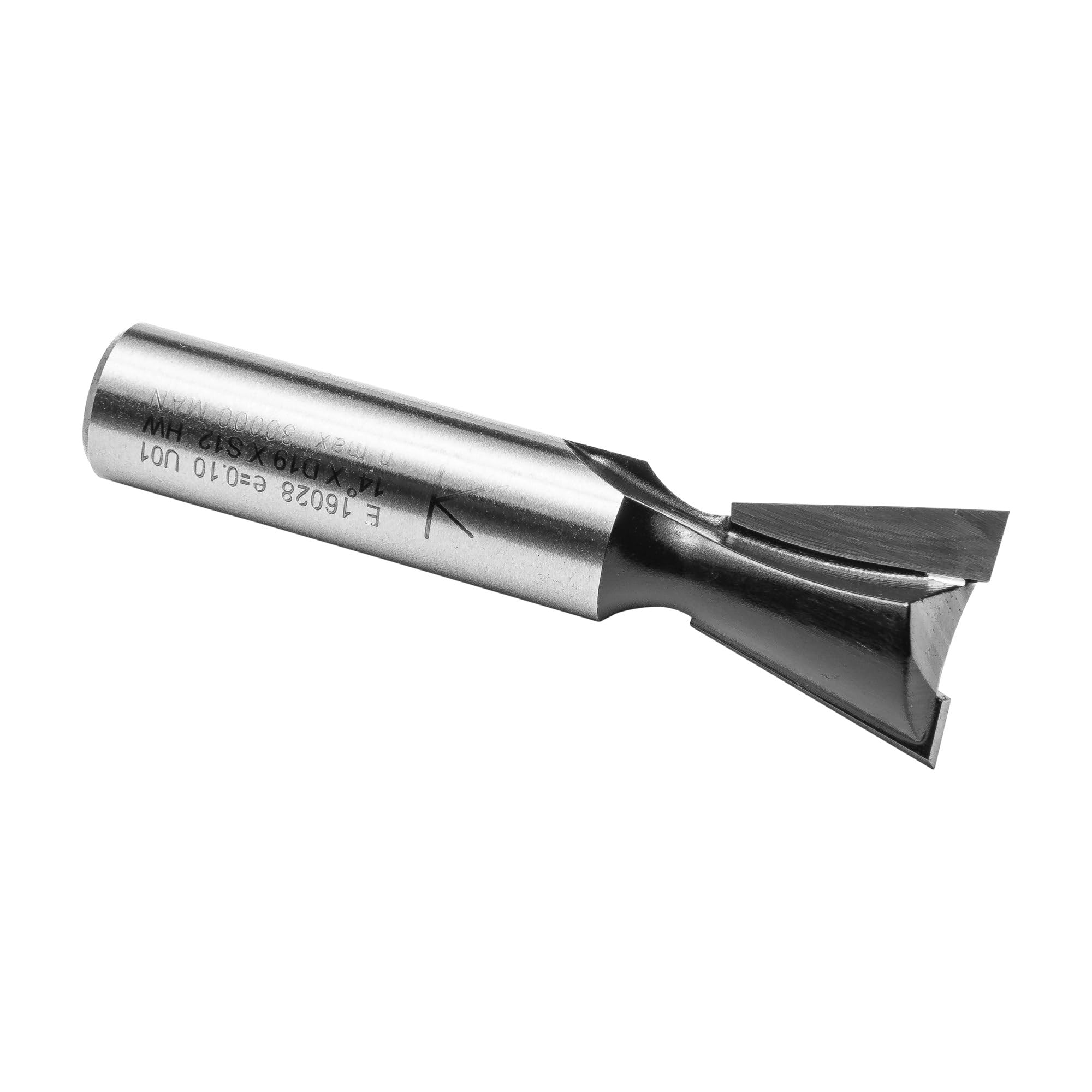 ENT 16028 Fraise queue d'arronde Carbure, Queue (S) 12 mm, Diamètre (D) 19 mm, NL 19 mm, E 14°, SL 40 mm, sans arraseurs